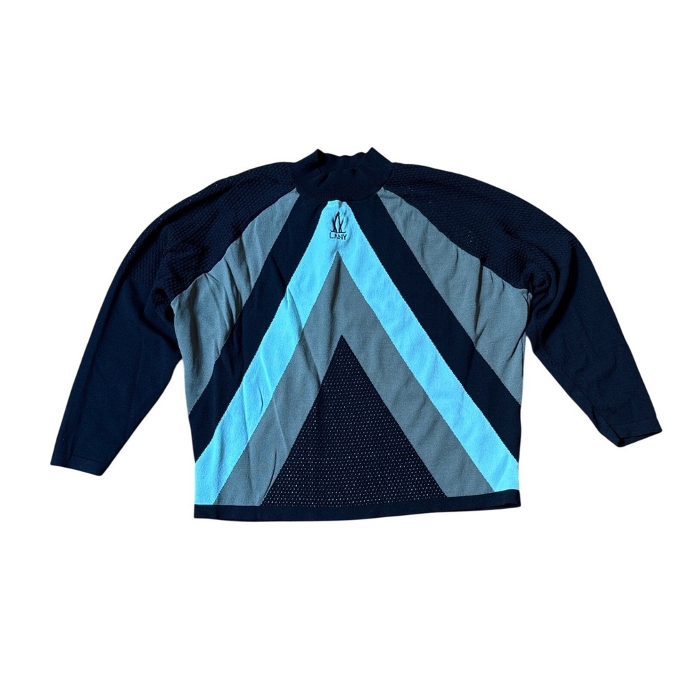 LANY Knit Sweater Girls Black Blue Geometric Graphic Back SIZE 18/20